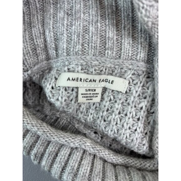 American Eagle women's small light grey waffle knit mock neck sweater casual - Picture 6 of 7